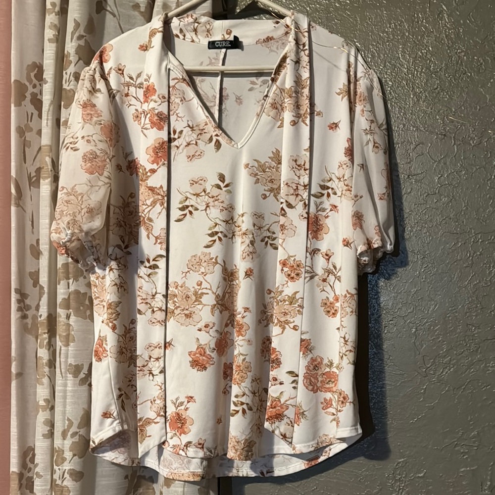 Chico's Floral V-Neck Women's Top - Cream and Pink
